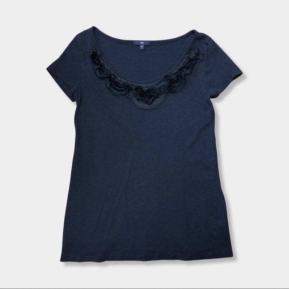 Ruffle Tee Top - Navy